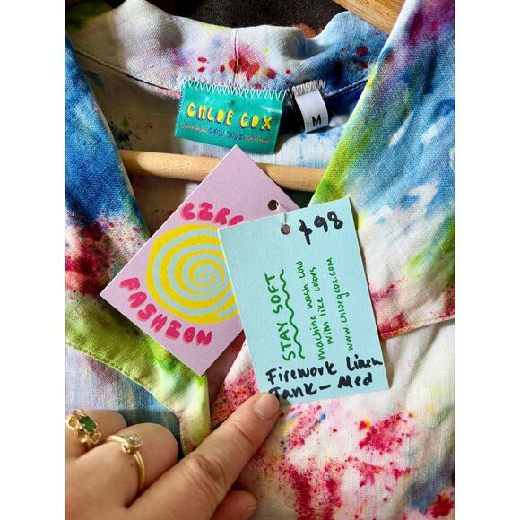 Chloe Cox Upcycled / Handmade Tie Dye Sleeveless Linen Tank - Size Medium, NWT - Picture 2 of 4